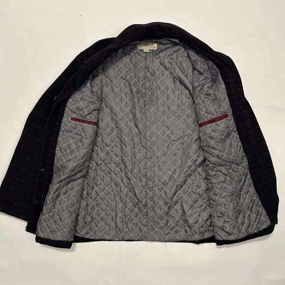 Utex Wool Blend Shirt Jacket Mens XL Burgundy Gray Plaid Quilted Lining Shacket - Picture 8 of 16